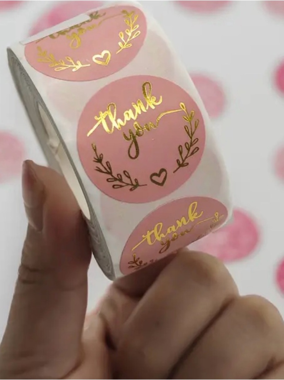 Pink Gold Foil "Thank You" Sticker Roll 800 Ct - Picture 1 of 2